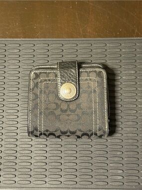 Coach Black Signature Canvas Compact Snap Wallet